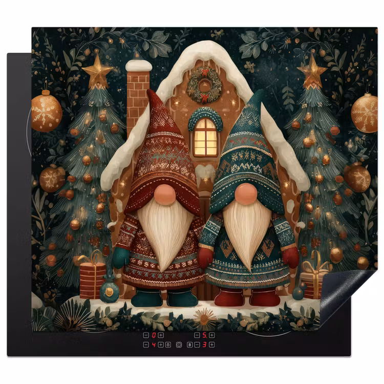 Herdabdeckplatte - Weihnachten - Wichtel - Lebkuchenhaus - Rot - Grün — 1