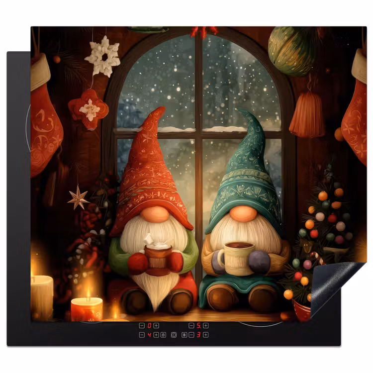 Herdabdeckplatte - Wichtel - Weihnachten - Fenster - Farbenfroh — 1