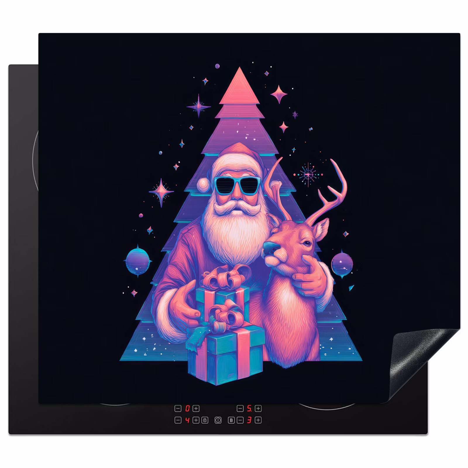 Herdabdeckplatte - Retro - Weihnachtsmann - Rentier - Weihnachtsbaum — 1