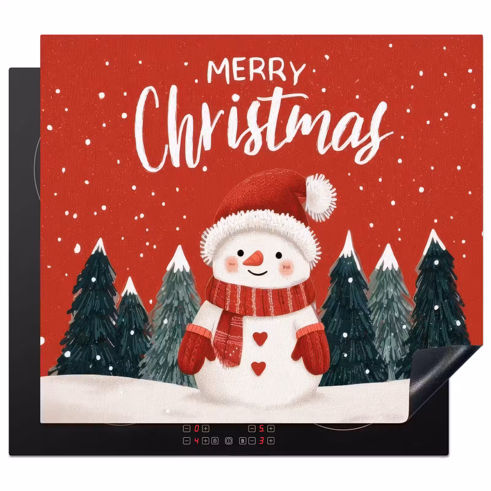 Herdabdeckplatte - Weihnachtsgruß - Schnee - Rot — 1