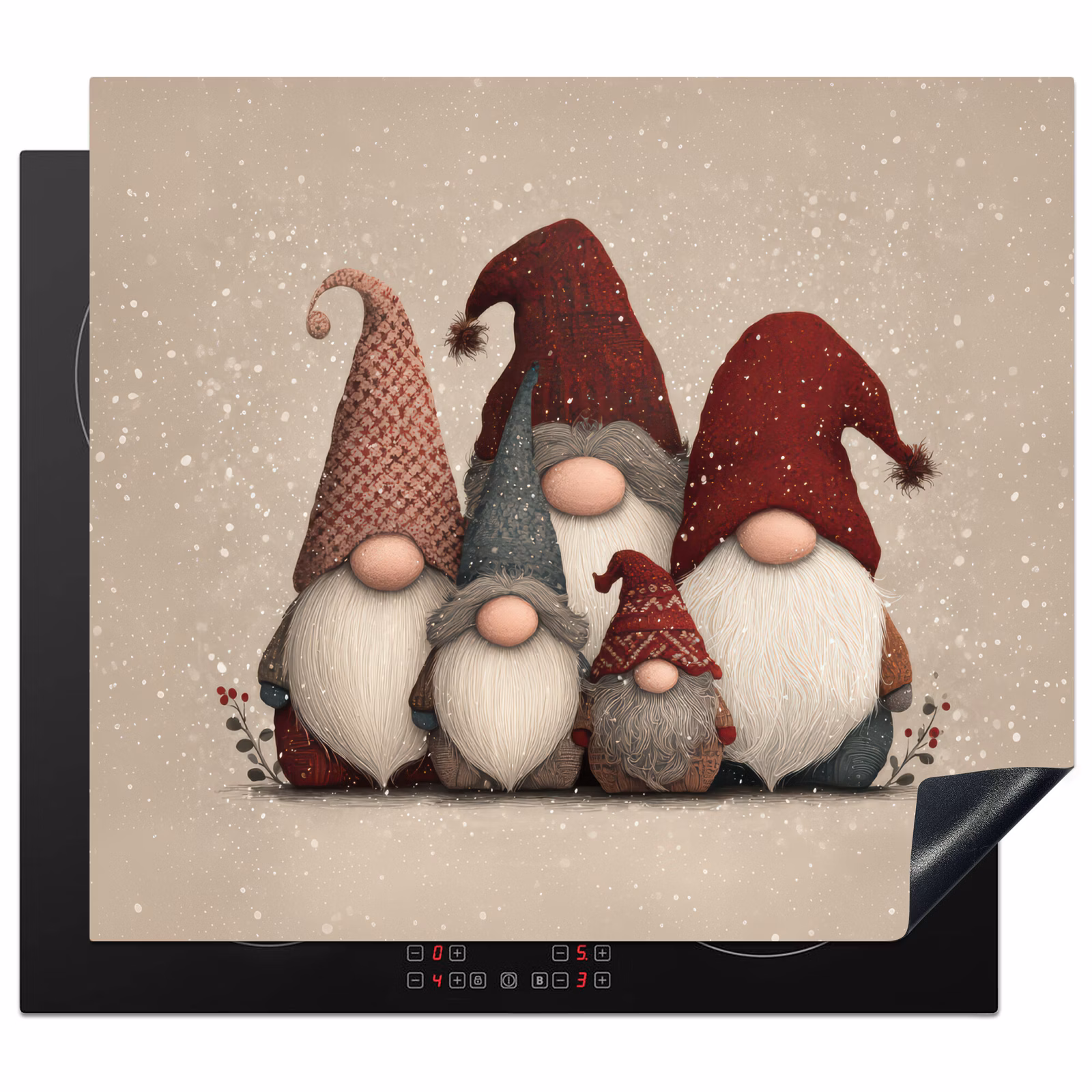 Herdabdeckplatte - Wichtel - Weihnachten - Schnee - Zipfelmützen — 1