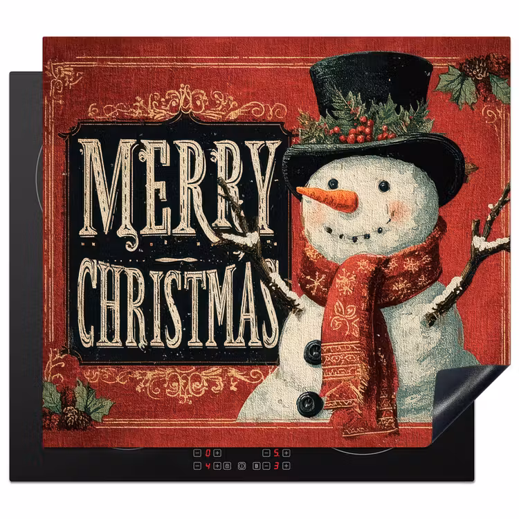 Herdabdeckplatte - Klassisch - Weihnachtsgruß - Schneemann - Rot — 1