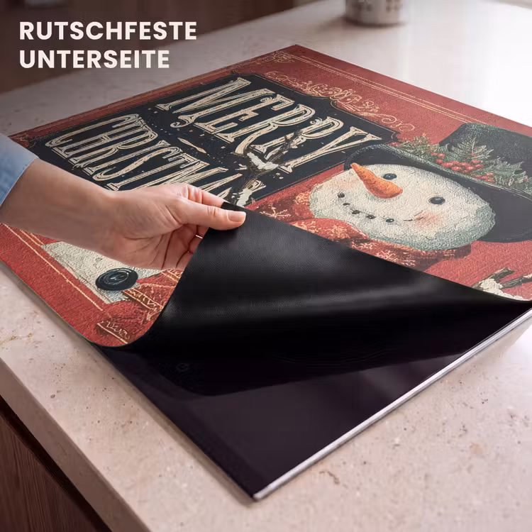 Herdabdeckplatte - Klassisch - Weihnachtsgruß - Schneemann - Rot — 6