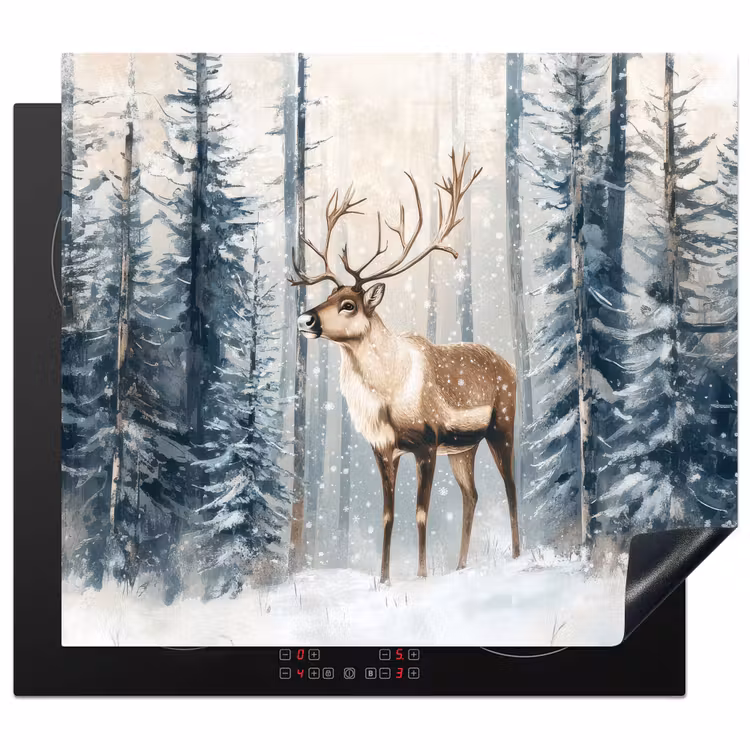 Herdabdeckplatte - Rentier - Schnee - Wald - Weiß — 1