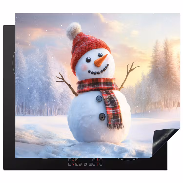 Herdabdeckplatte - Schneemann - Sonnenuntergang - Weiß — 1