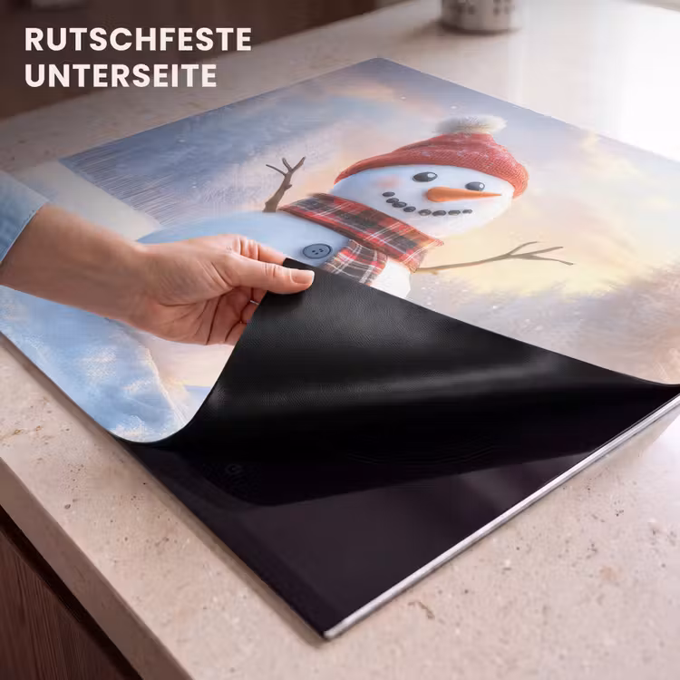 Herdabdeckplatte - Schneemann - Sonnenuntergang - Weiß — 6