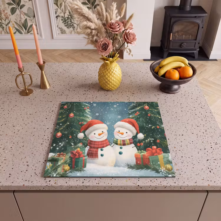 Herdabdeckplatte - Schneemann - Weihnachtsschnee - Grün - Rot — 3