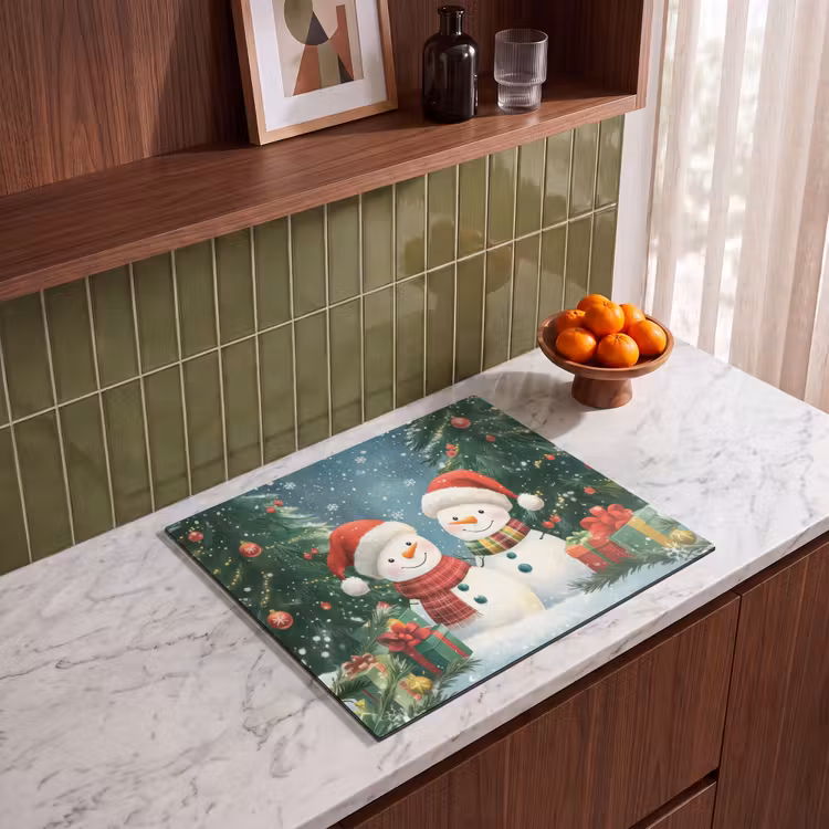 Herdabdeckplatte - Schneemann - Weihnachtsschnee - Grün - Rot — 4