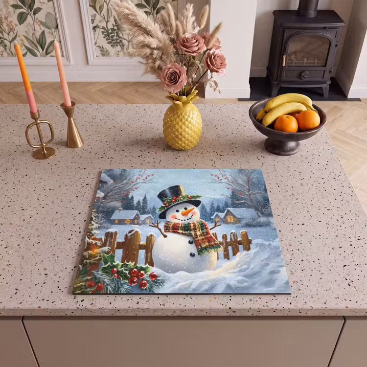 Herdabdeckplatte - Schneemann - Winterdorf - Farbenfroh — 3