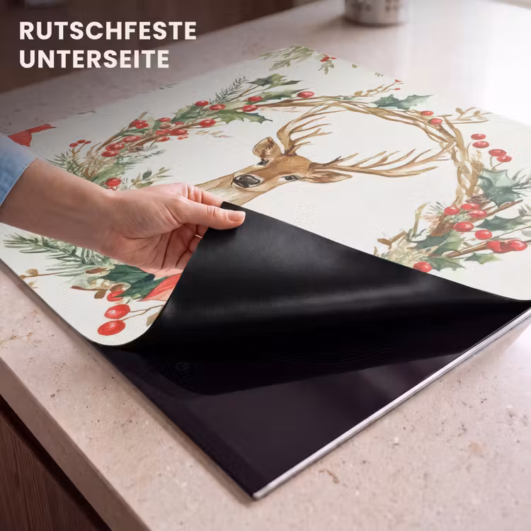 Herdabdeckplatte - Weihnachtskranz - Hirsch - Stechpalme - Rot — 6