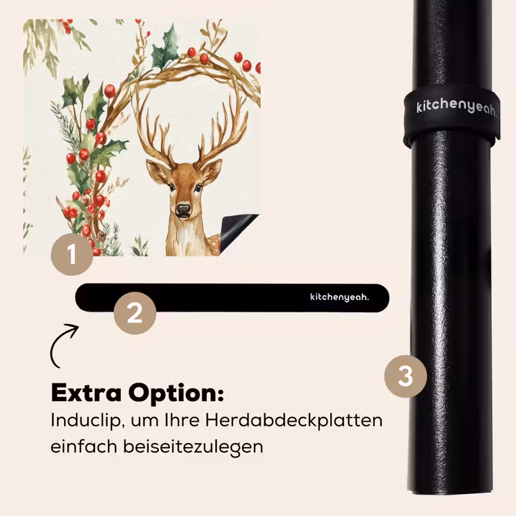 Herdabdeckplatte - Weihnachtskranz - Hirsch - Stechpalme - Rot — 8