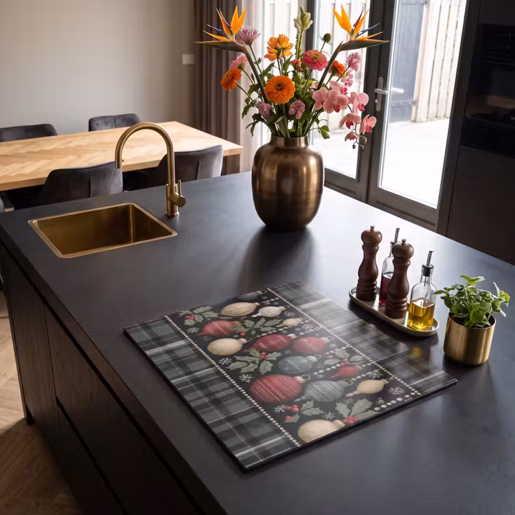 Herdabdeckplatte - Weihnachtskugeln - Rot - Stechpalmenzweige - Muster — 2