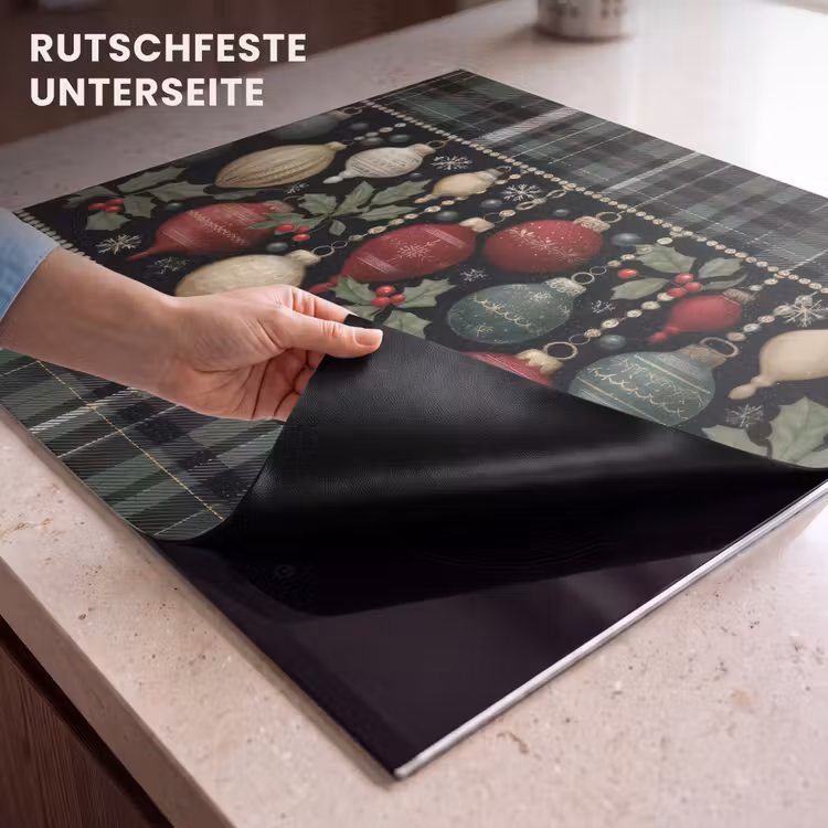 Herdabdeckplatte - Weihnachtskugeln - Rot - Stechpalmenzweige - Muster — 6