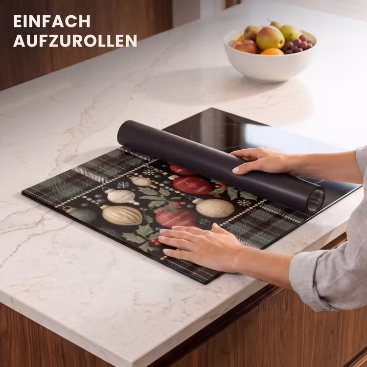 Herdabdeckplatte - Weihnachtskugeln - Rot - Stechpalmenzweige - Muster — 7