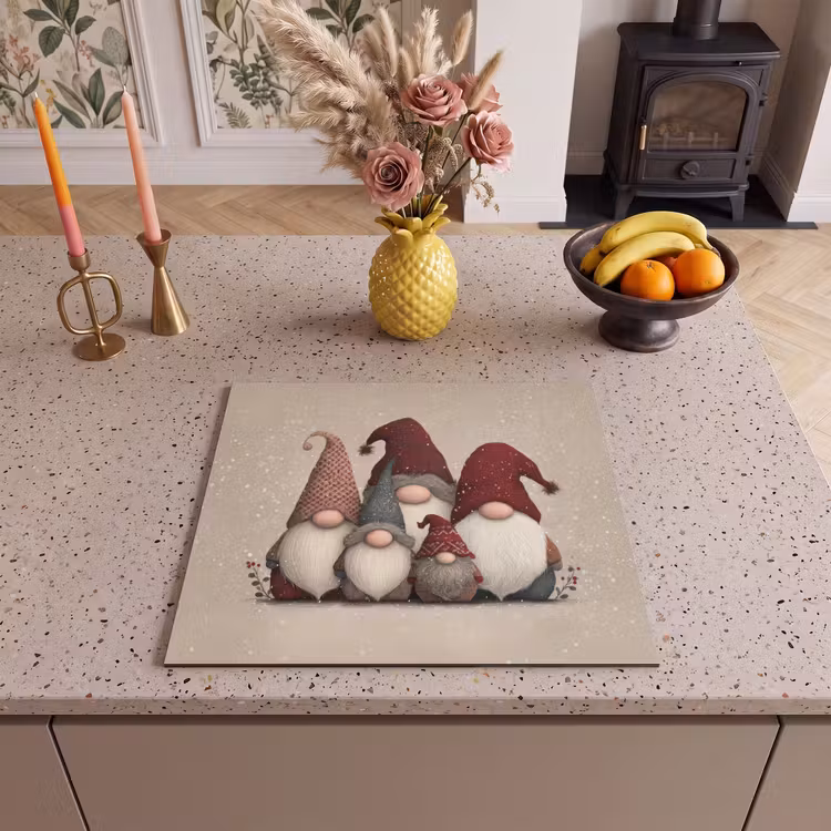 Herdabdeckplatte - Wichtel - Weihnachten - Schnee - Zipfelmützen — 3