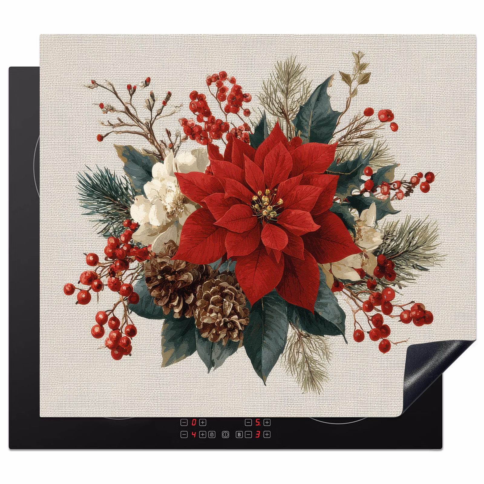Herdabdeckplatte - Weihnachtsgesteck - Weihnachtsstern - Tannenzapfen - Rot — 1