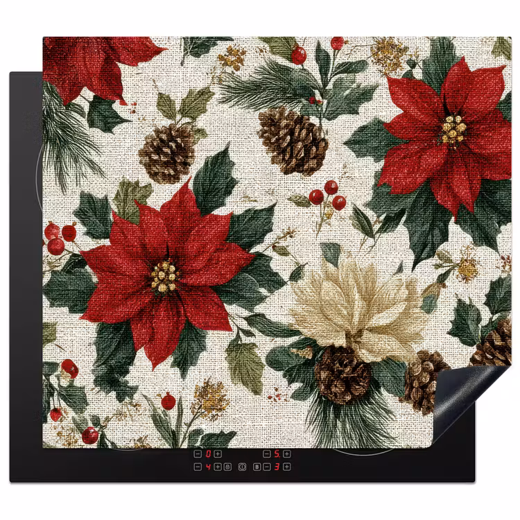 Herdabdeckplatte - Festlich - Textilmuster - Weihnachtsblumen - Farbenfroh — 1