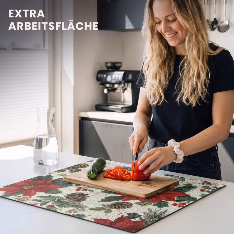 Herdabdeckplatte - Festlich - Textilmuster - Weihnachtsblumen - Farbenfroh — 5