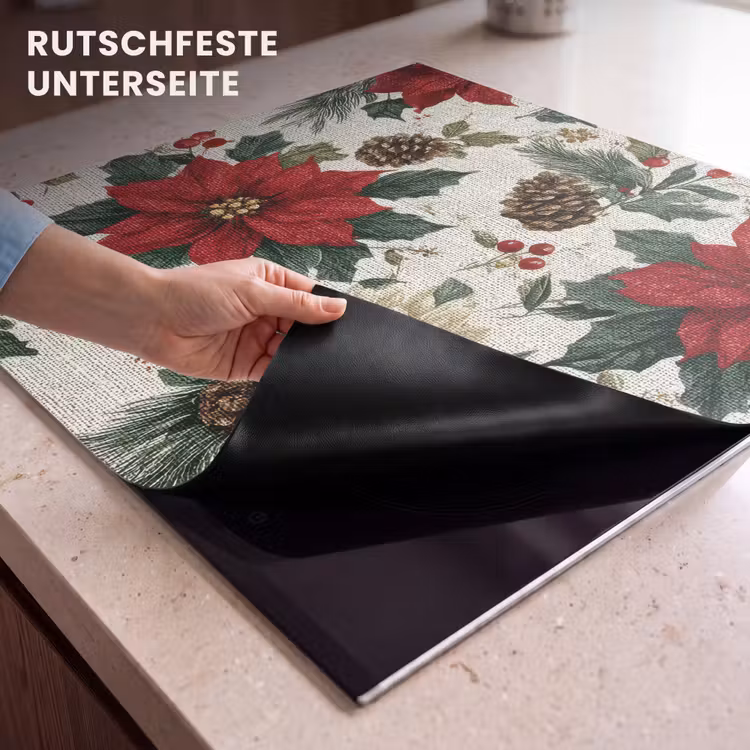Herdabdeckplatte - Festlich - Textilmuster - Weihnachtsblumen - Farbenfroh — 6