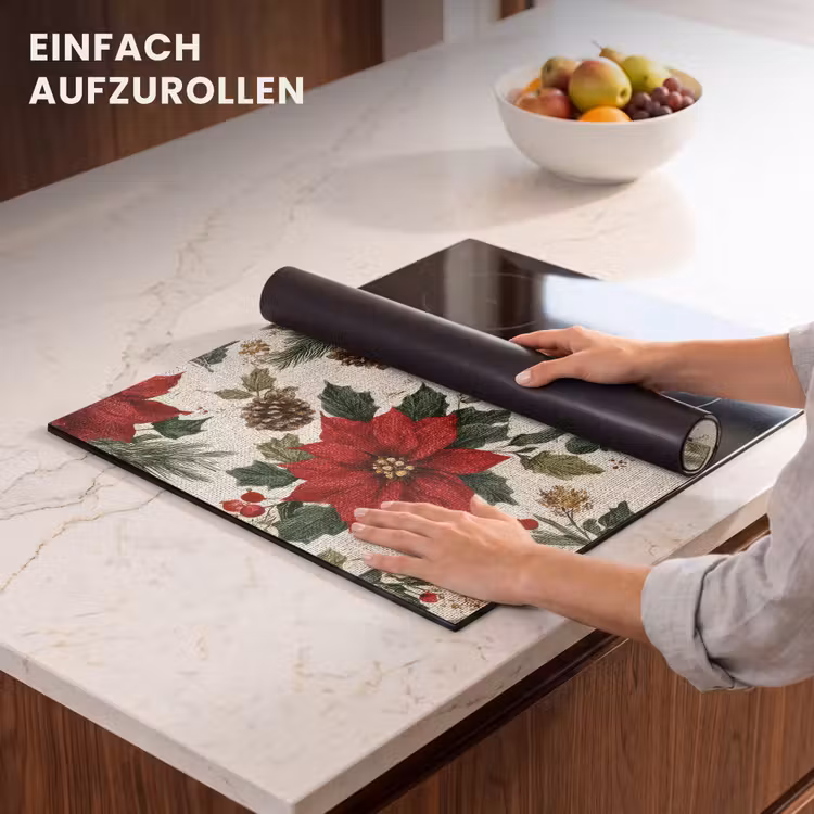 Herdabdeckplatte - Festlich - Textilmuster - Weihnachtsblumen - Farbenfroh — 7