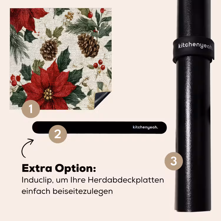 Herdabdeckplatte - Festlich - Textilmuster - Weihnachtsblumen - Farbenfroh — 8