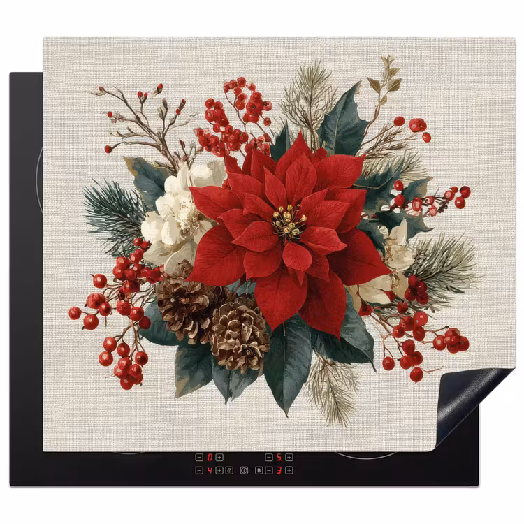 Herdabdeckplatte - Weihnachtsgesteck - Weihnachtsstern - Tannenzapfen - Rot — 1