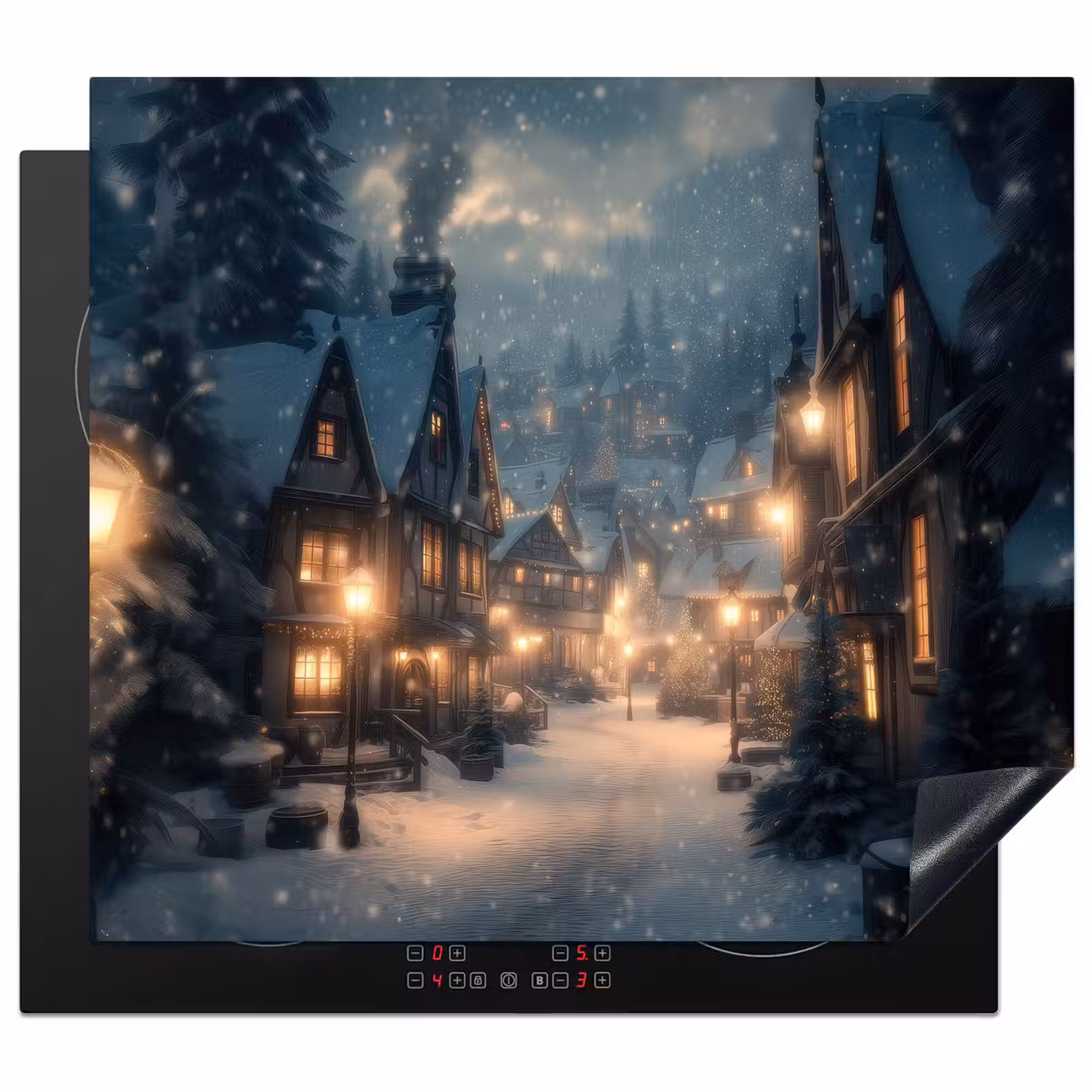 Herdabdeckplatte - Winterdorf - Schnee - Dunkelheit — 1