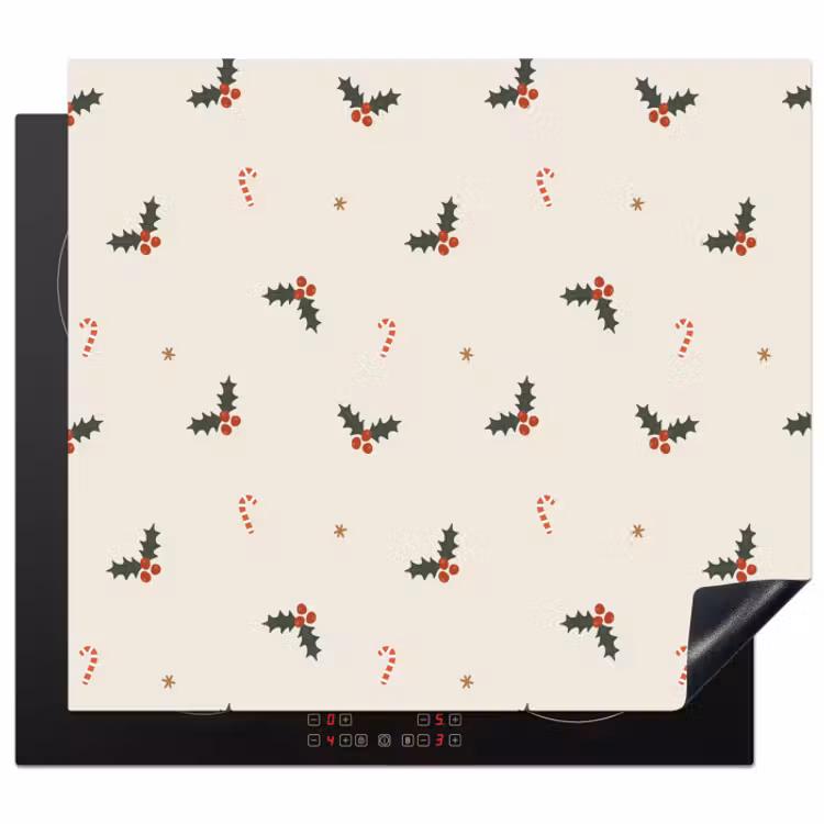 Herdabdeckplatte - Illustration - Stechpalmenzweige - Azurblaue Stöcke - Beige — 1