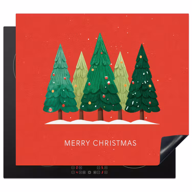 Herdabdeckplatte - Minimalistisch - Weihnachtsbäume - Rot - Schnee — 1