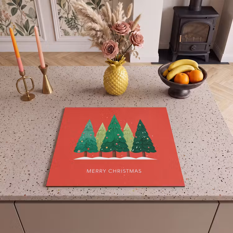 Herdabdeckplatte - Minimalistisch - Weihnachtsbäume - Rot - Schnee — 3