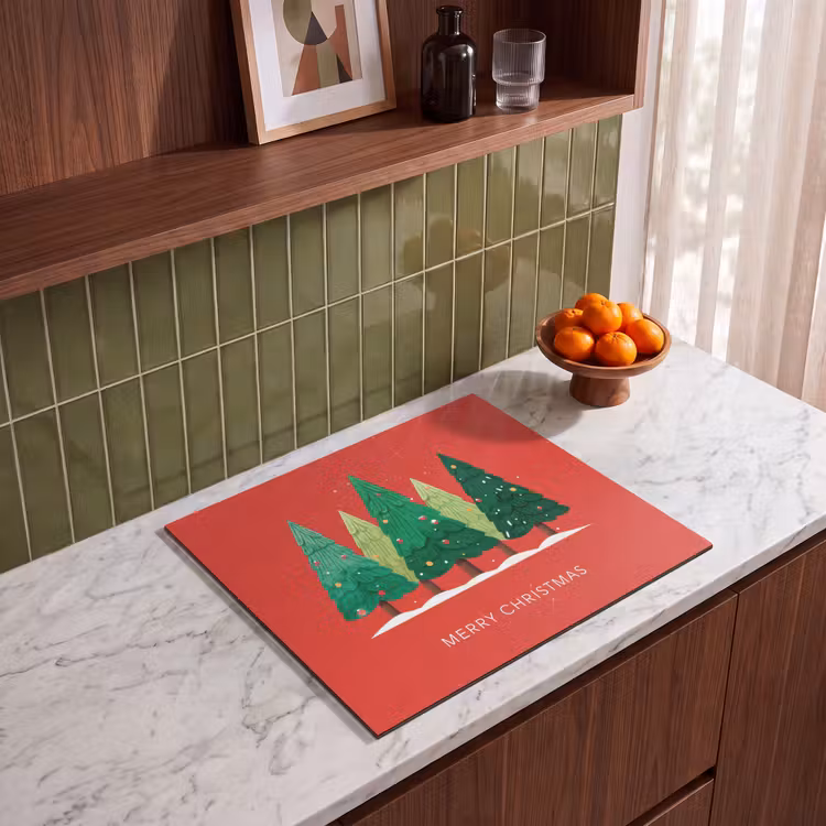 Herdabdeckplatte - Minimalistisch - Weihnachtsbäume - Rot - Schnee — 4