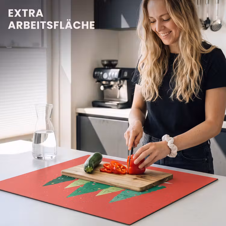 Herdabdeckplatte - Minimalistisch - Weihnachtsbäume - Rot - Schnee — 5