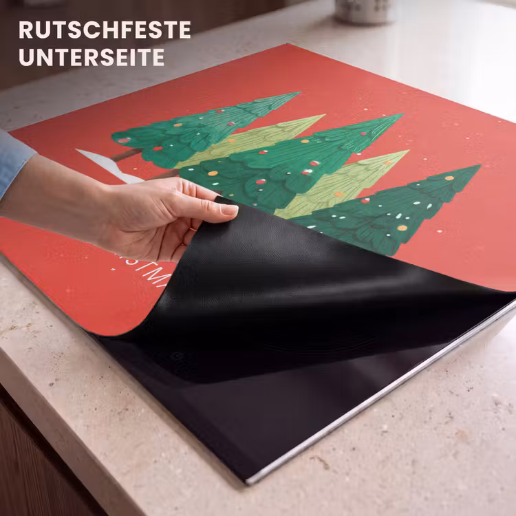 Herdabdeckplatte - Minimalistisch - Weihnachtsbäume - Rot - Schnee — 6