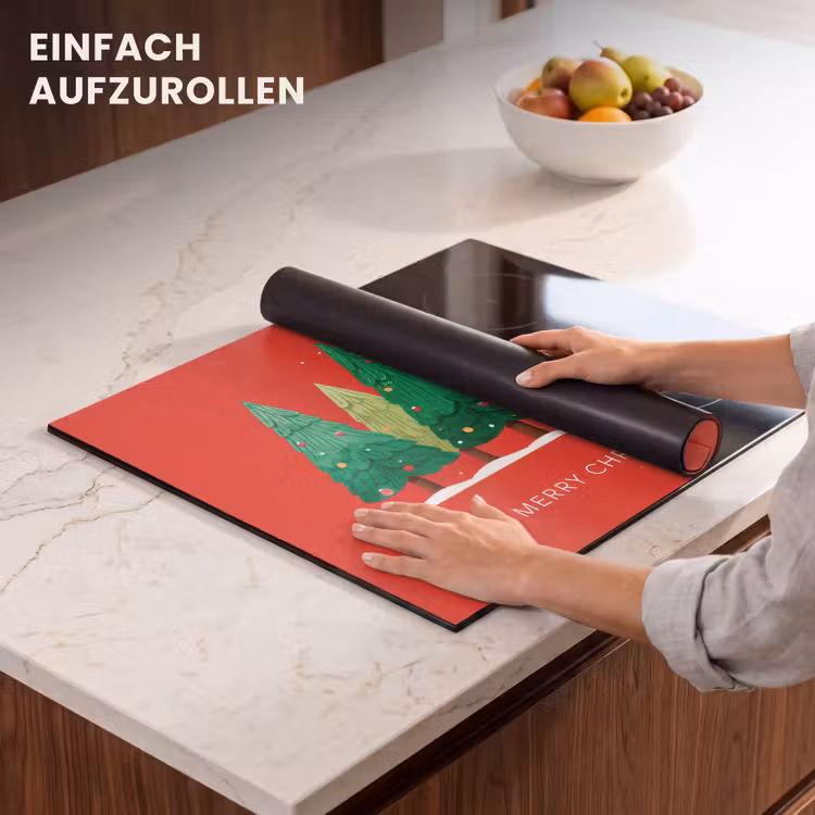 Herdabdeckplatte - Minimalistisch - Weihnachtsbäume - Rot - Schnee — 7