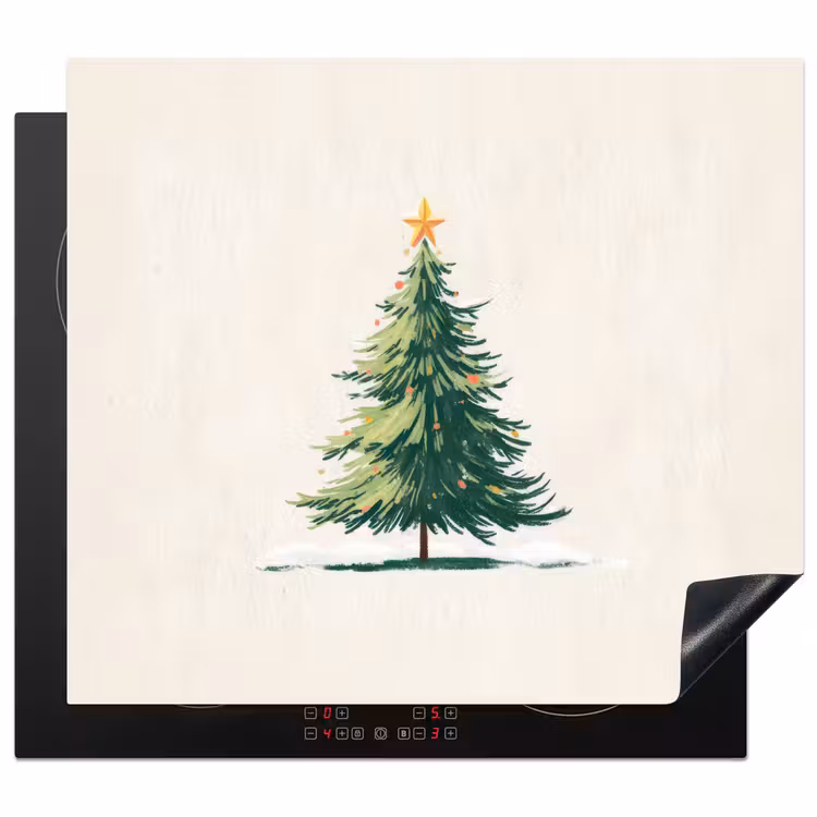 Herdabdeckplatte - Weihnachtsbaum - Illustration - Stern - Schnee — 1