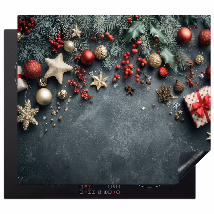 Herdabdeckplatte - Weihnachtsrahmen - Stechpalme - Farbenfroh — 1