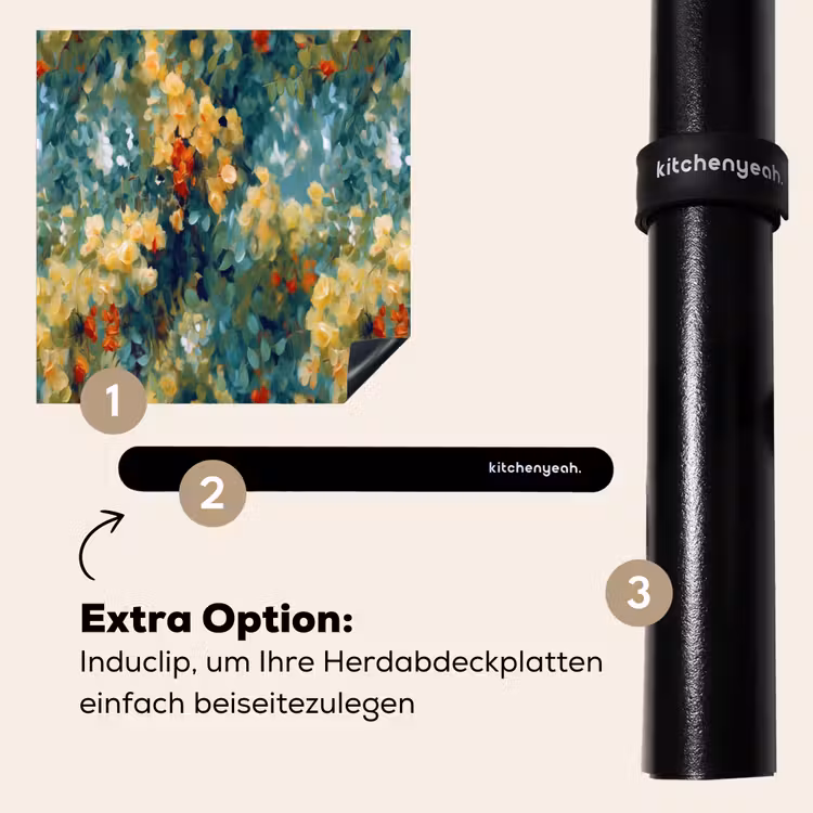 Herdabdeckplatte - Gelb - Blumen - Grün - Blätter — 8