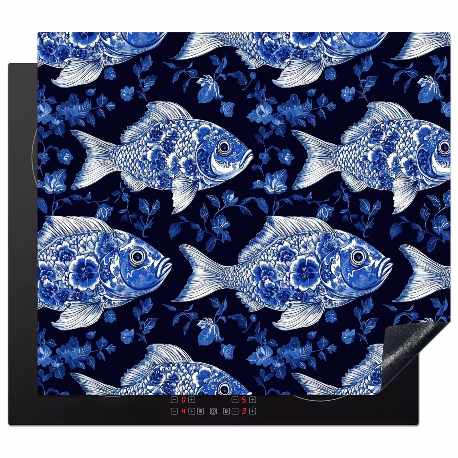 Herdabdeckplatte - Fische - Blumen - Blau — 1