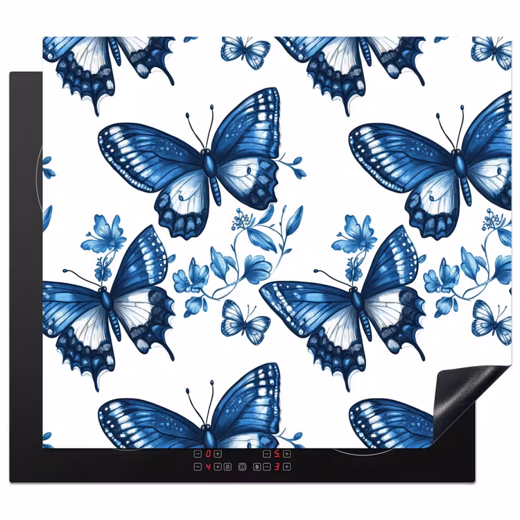 Herdabdeckplatte - Blau - Schmetterlinge - Blumen - Weiß — 1