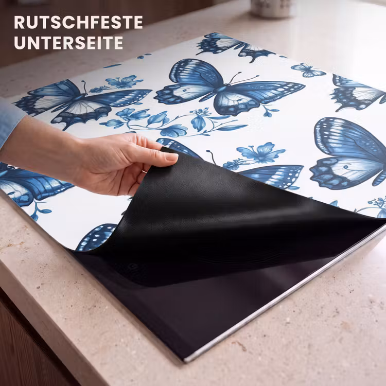 Herdabdeckplatte - Blau - Schmetterlinge - Blumen - Weiß — 6