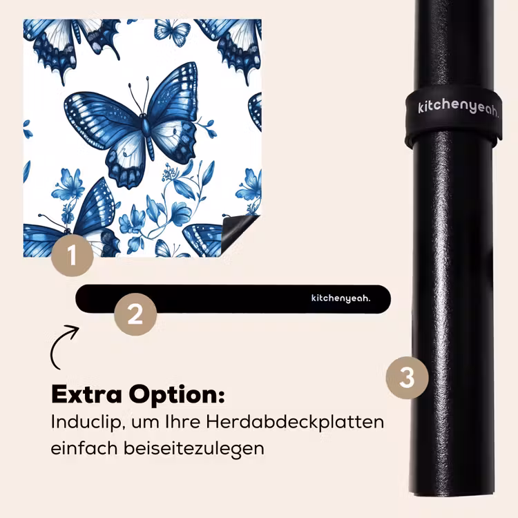 Herdabdeckplatte - Blau - Schmetterlinge - Blumen - Weiß — 8