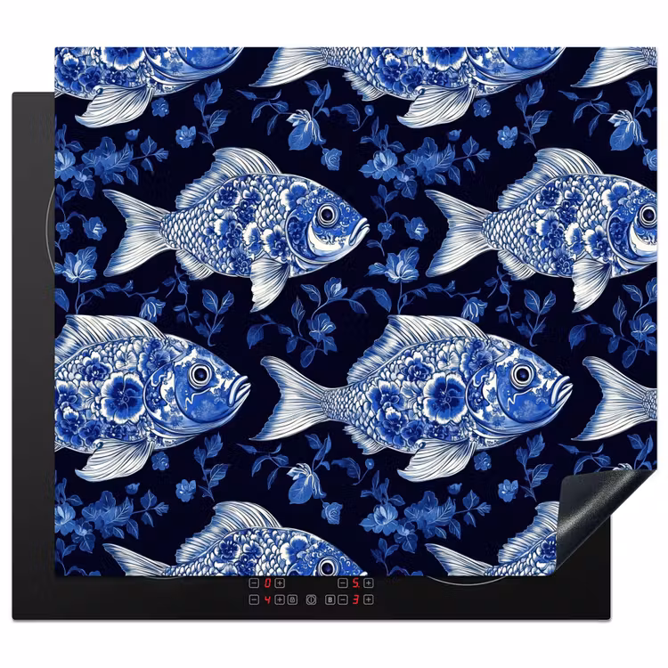 Herdabdeckplatte - Fische - Blumen - Blau — 1