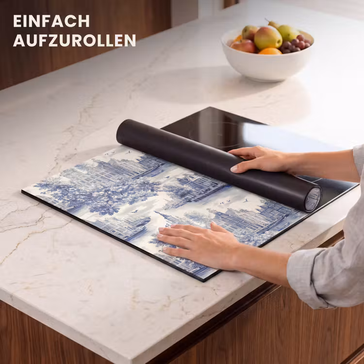 Herdabdeckplatte - Häuser - Bäume - Wasser - Vögel - Blau — 7
