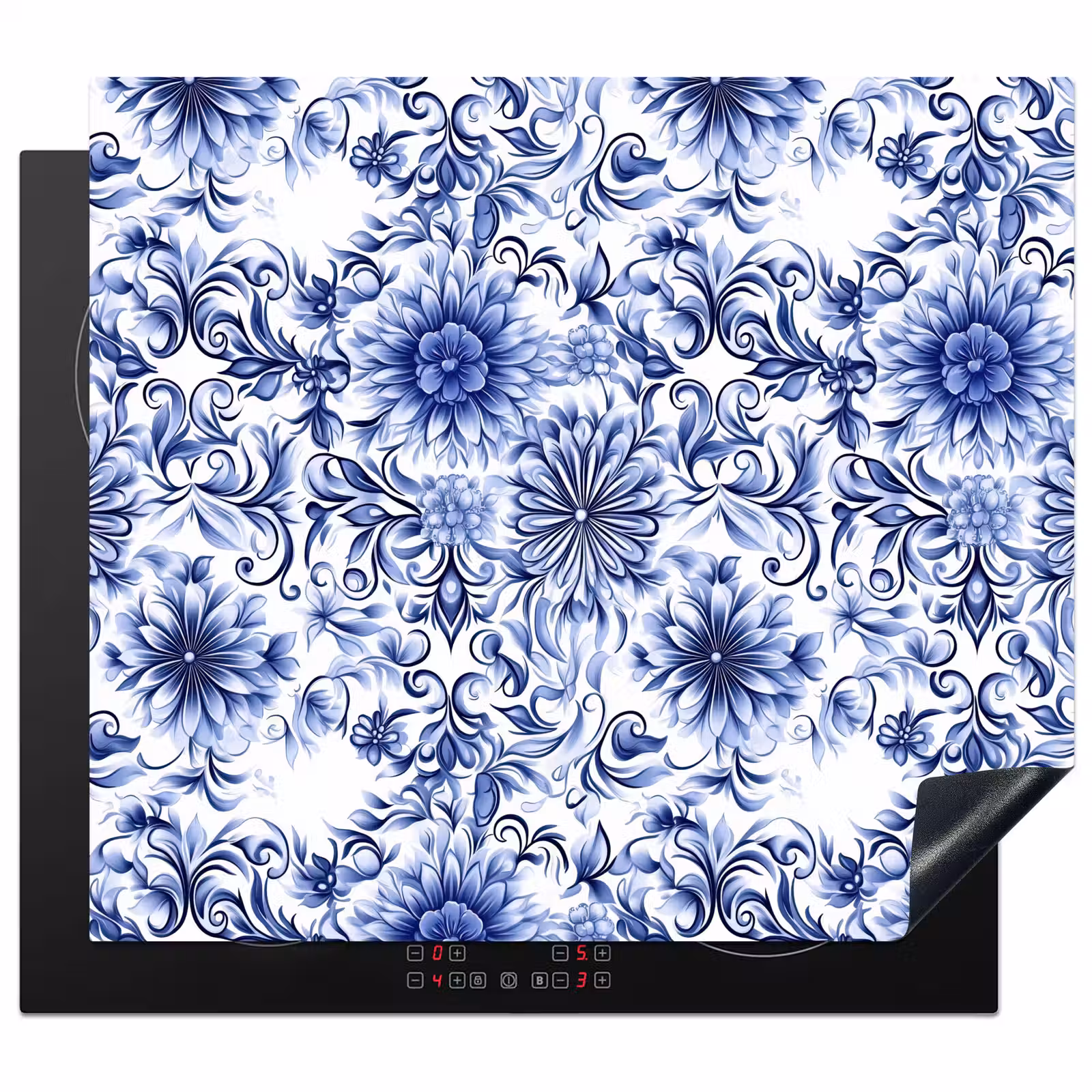 Herdabdeckplatte - Blumen - Blau - Muster - Weiß — 1