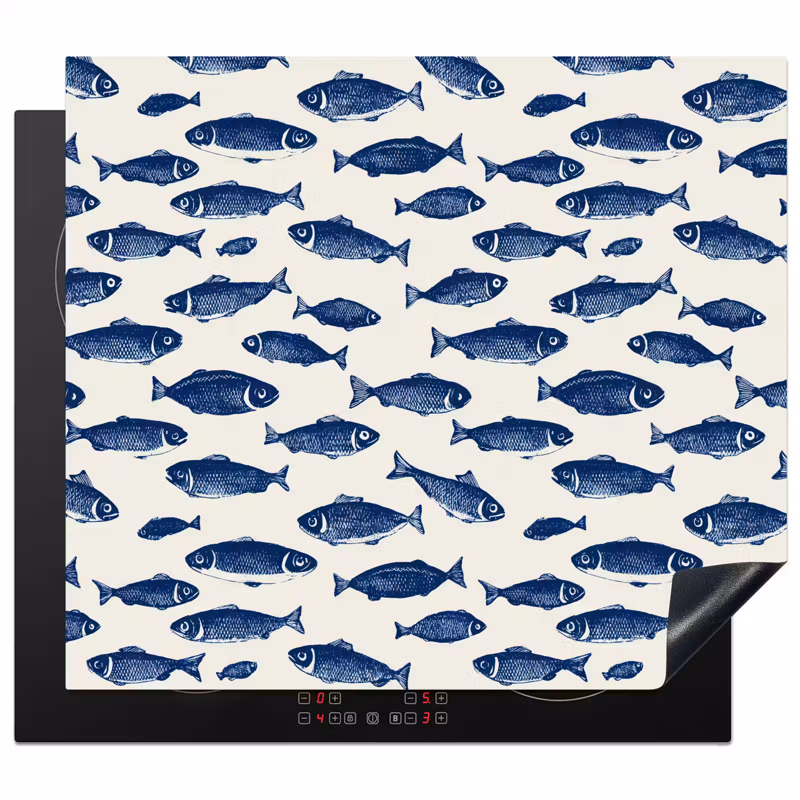 Herdabdeckplatte - Fisch - Muster - Blau - Weiß — 1