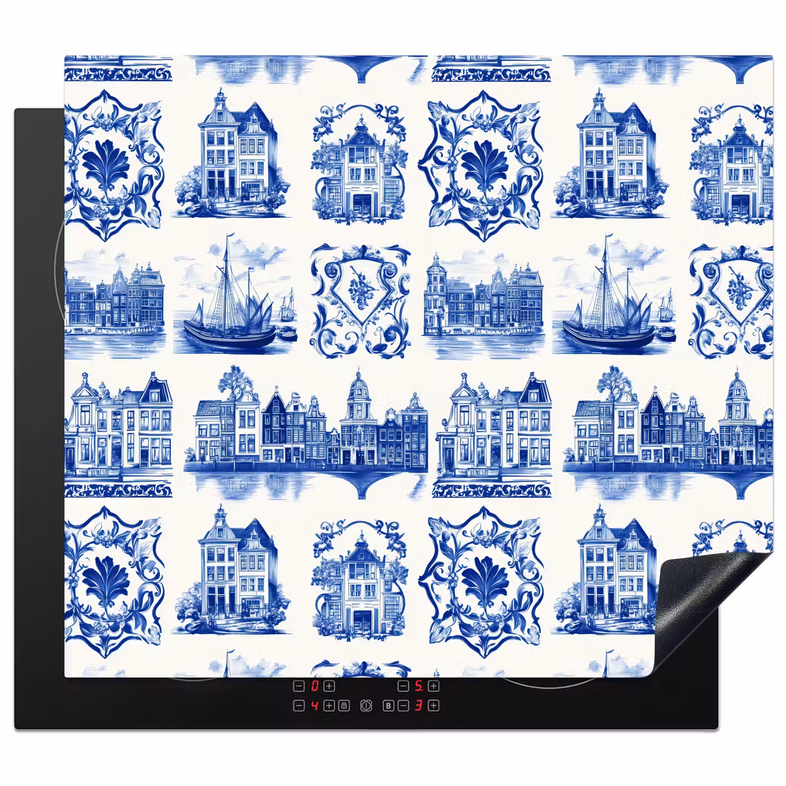 Herdabdeckplatte - Häuser - Schiffe - Blau — 1