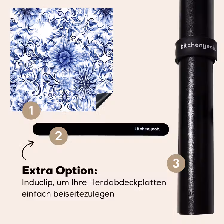 Herdabdeckplatte - Blumen - Blau - Muster - Weiß — 8