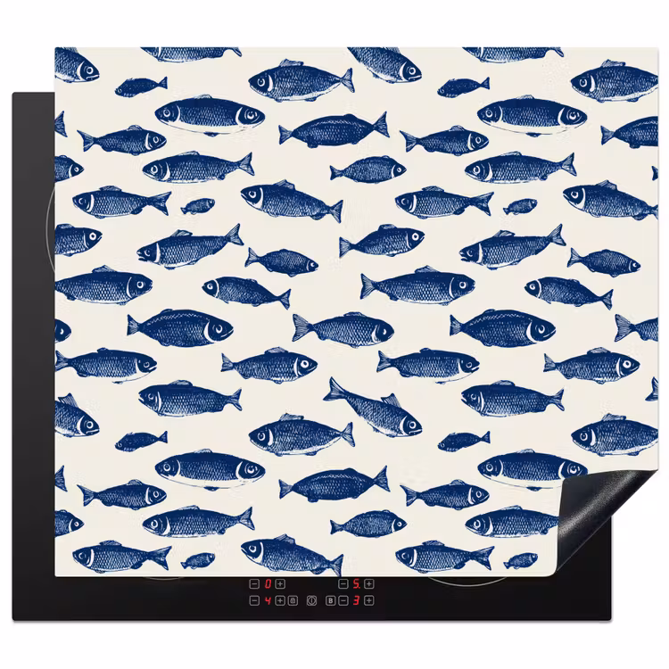 Herdabdeckplatte - Fisch - Muster - Blau - Weiß — 1