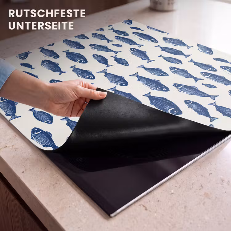 Herdabdeckplatte - Fisch - Muster - Blau - Weiß — 6