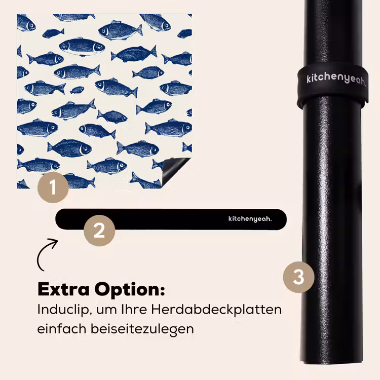 Herdabdeckplatte - Fisch - Muster - Blau - Weiß — 8